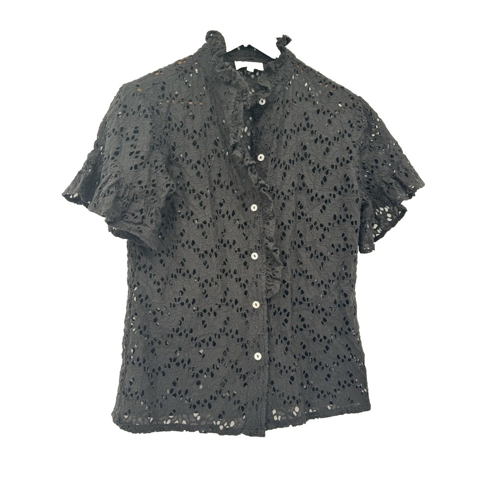 Nordstrom Millie Resort Vacation Black Ruffle button front‎ fairy whimsigoth M